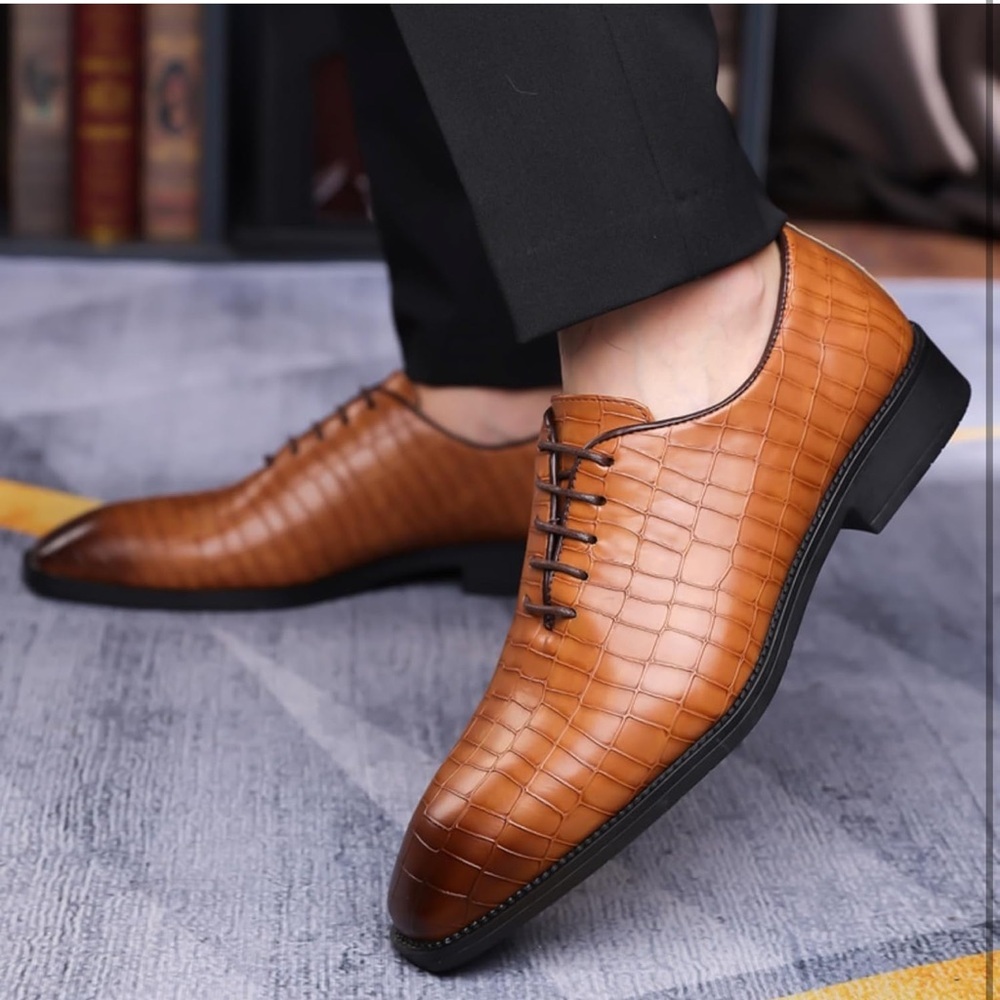 Mens Retro Oxford Dress Shoes Textured Leather Non Slip Business Casual 11 Brown - Picture 4 of 6